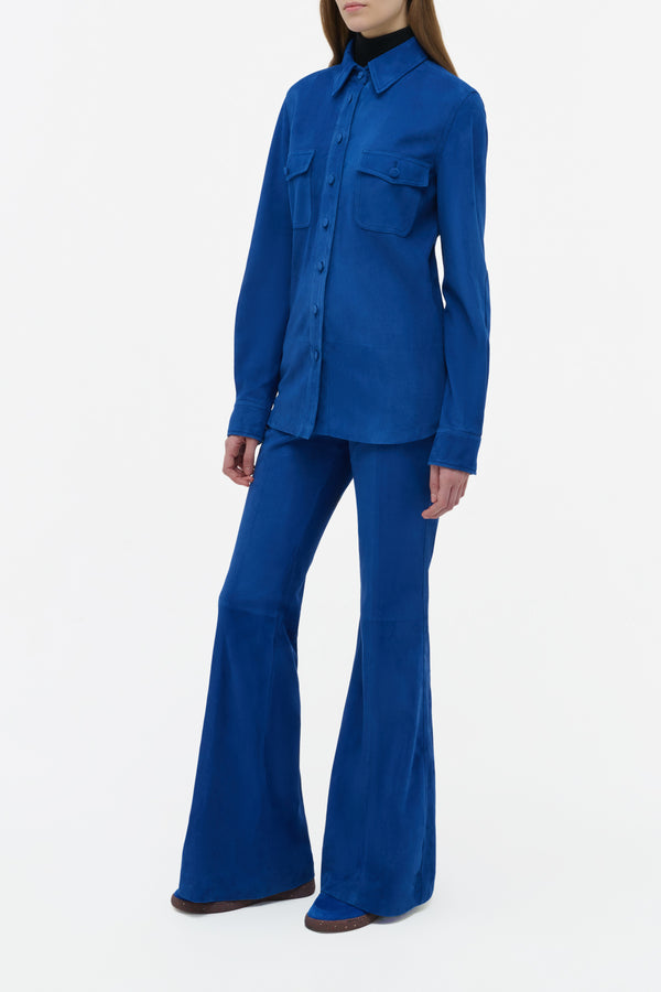 Gabriela Hearst John Austin Shirt In Cobalt Suede