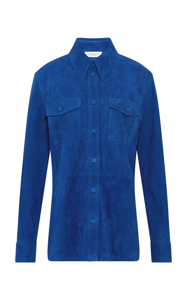 Gabriela Hearst John Austin Shirt In Cobalt Suede
