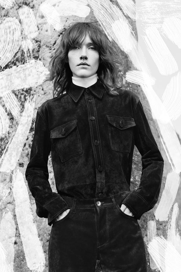 Gabriela Hearst Lucas Overshirt In Black Suede