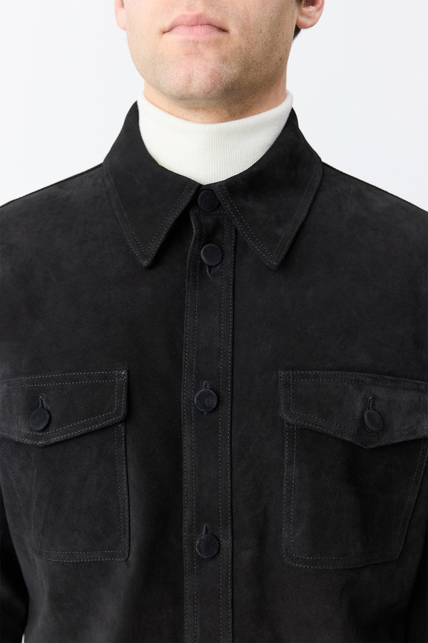 Gabriela Hearst Lucas Overshirt In Black Suede