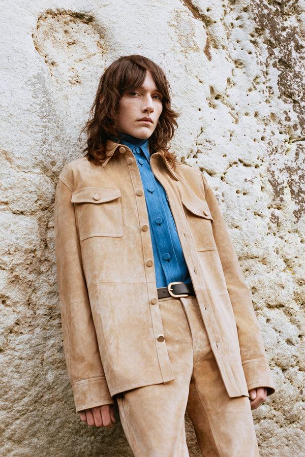Gabriela Hearst Lucas Overshirt In Camel Suede