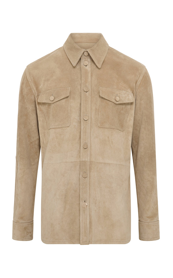Gabriela Hearst Lucas Overshirt In Camel Suede