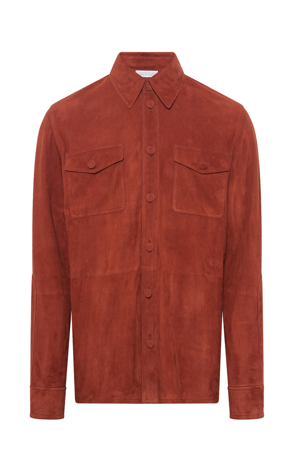 Gabriela Hearst Lucas Overshirt In Rust Suede