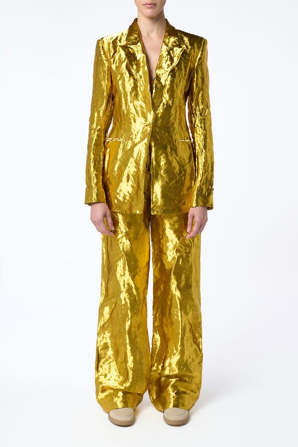 Gabriela Hearst Mick Blazer In Gold Metallic Silk
