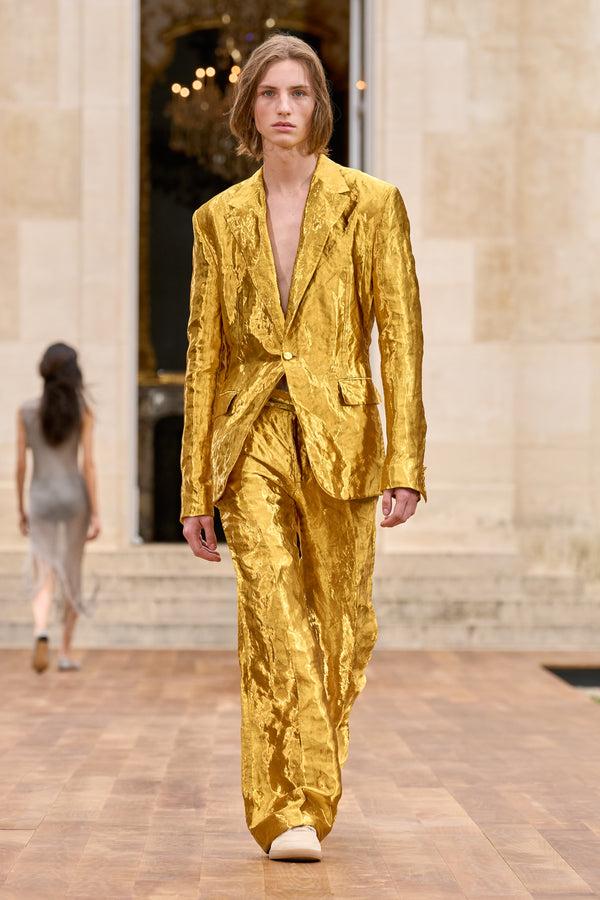 Gabriela Hearst Mick Blazer In Gold Metallic Silk