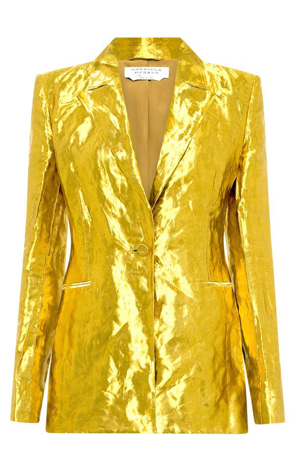 Gabriela Hearst Mick Blazer In Gold Metallic Silk