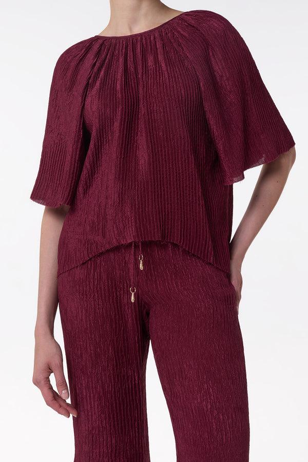 Gabriela Hearst Nula Top In Bordeaux Plisse Silk