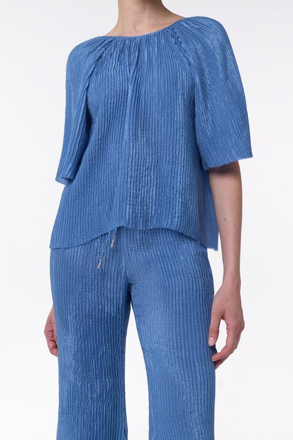 Gabriela Hearst Nula Top In Sky Plisse Silk