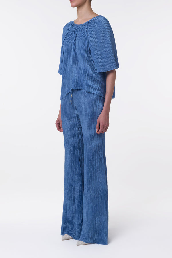 Gabriela Hearst Nula Top In Sky Plisse Silk