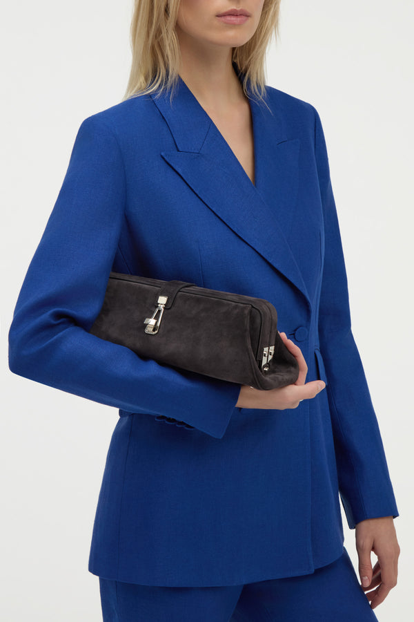 Gabriela Hearst Paola Clutch In Dark Grey Suede