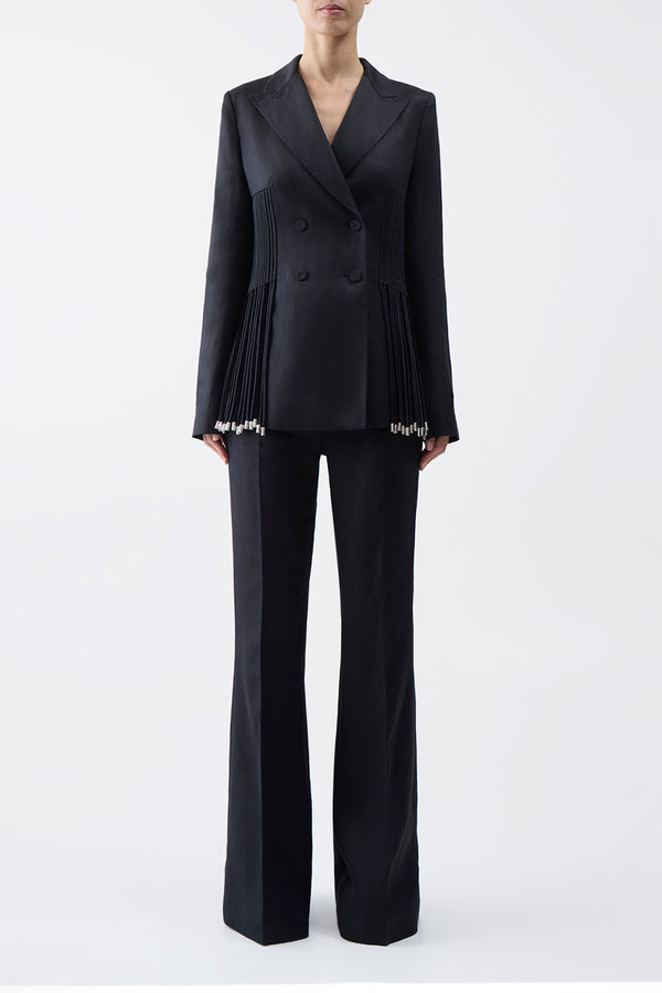 Gabriela Hearst Rhein Pant In Black Textured Linen