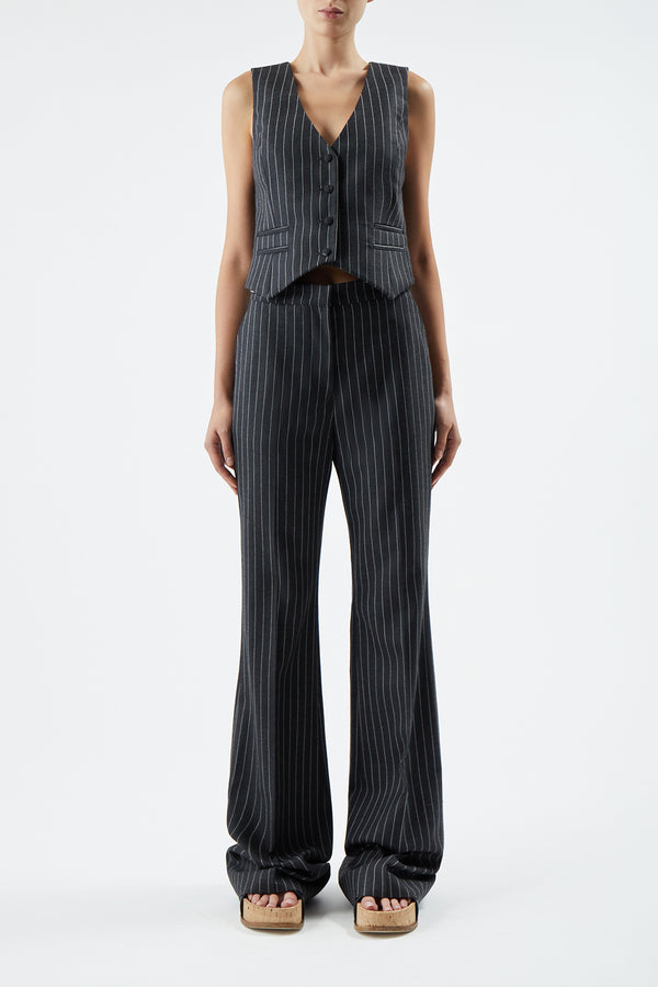 Gabriela Hearst Zeta Vest In Grey Pinstripe Wool