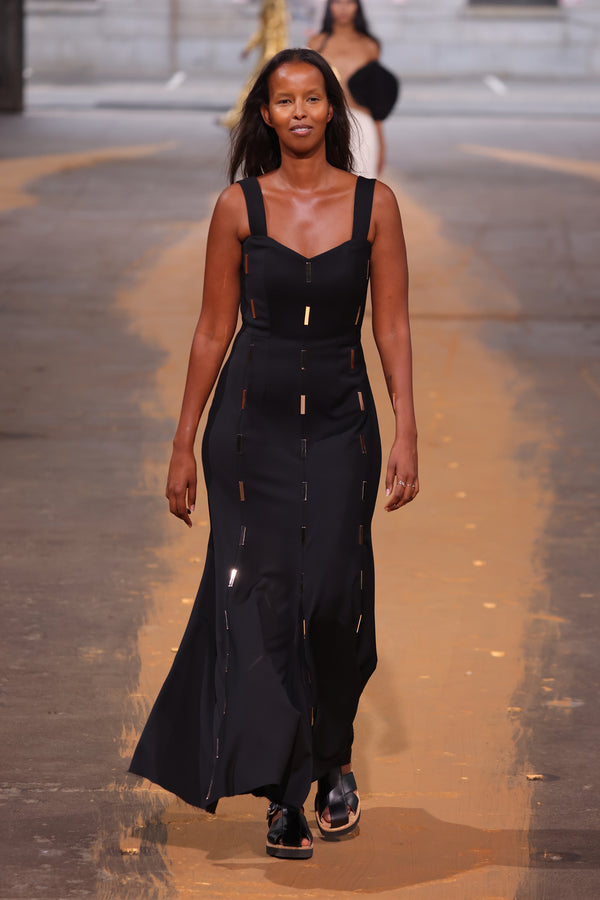 Gabriela Hearst Gail Dress In Black Sportswear Wool With Gold Bars