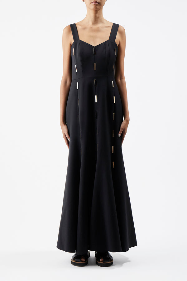 Gabriela Hearst Gail Dress In Black Sportswear Wool With Gold Bars