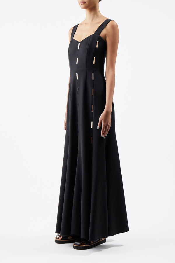 Gabriela Hearst Gail Dress In Black Sportswear Wool With Gold Bars