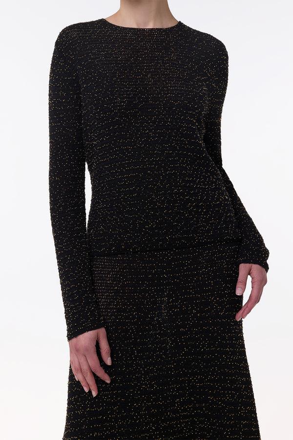Gabriela Hearst Galene Knit Sweater In Black & Gold Beaded Cashmere