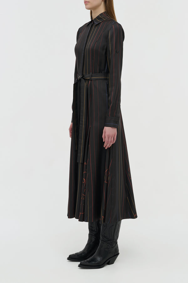Gabriela Hearst Galway Shirtdress In Charcoal Multi Pinstripe Silk Twill