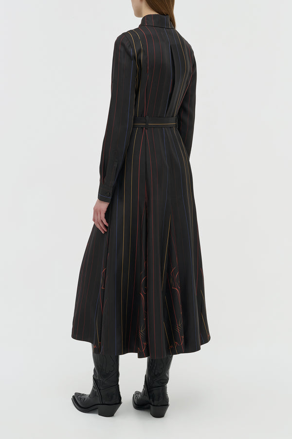 Gabriela Hearst Galway Shirtdress In Charcoal Multi Pinstripe Silk Twill