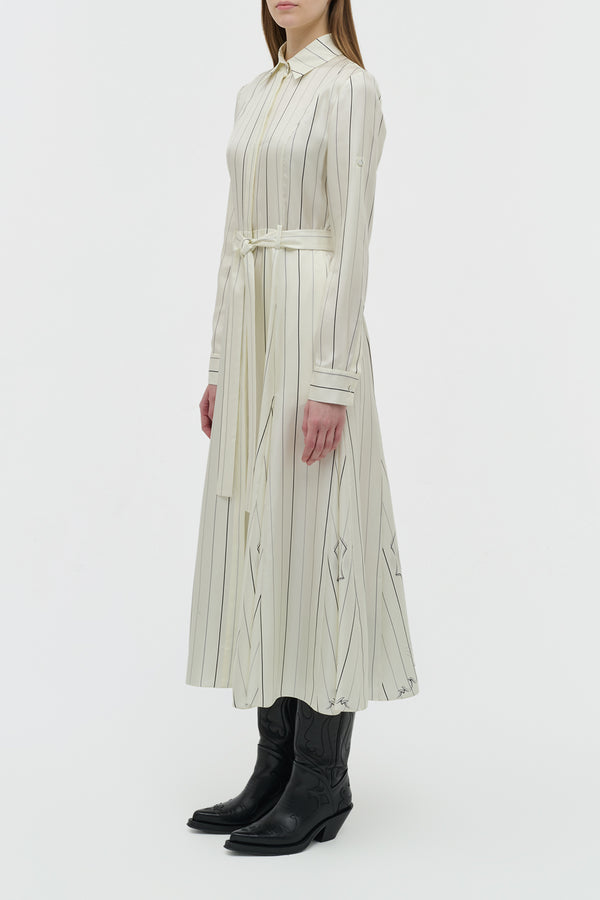 Gabriela Hearst Galway Shirtdress In Ivory Multi Pinstripe Silk Twill