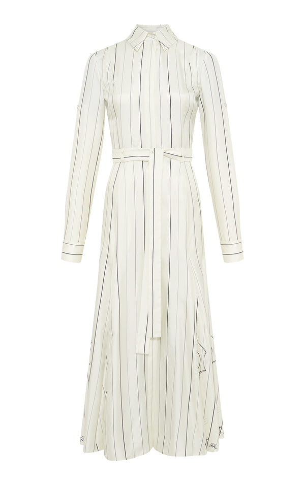 gabriela hearst Galway Shirtdress in Ivory Multi Pinstripe Silk Twill