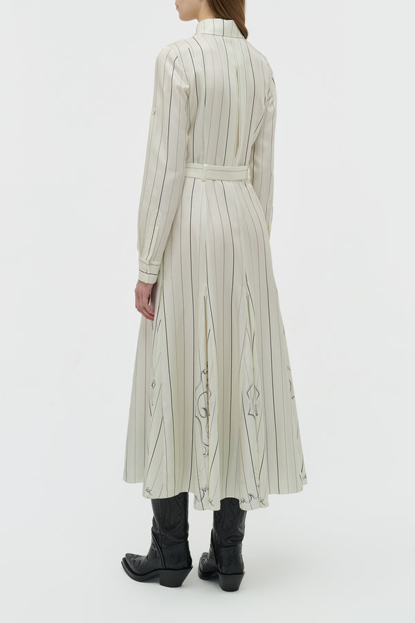 Gabriela Hearst Galway Shirtdress In Ivory Multi Pinstripe Silk Twill