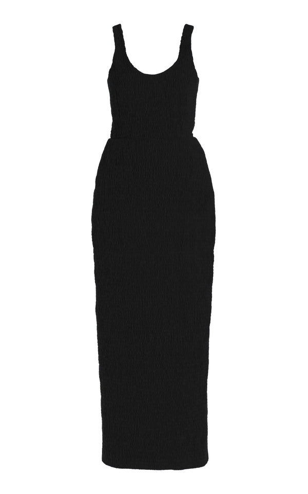 gabriela hearst Girard Shirred Maxi Dress in Black Aloe Linen