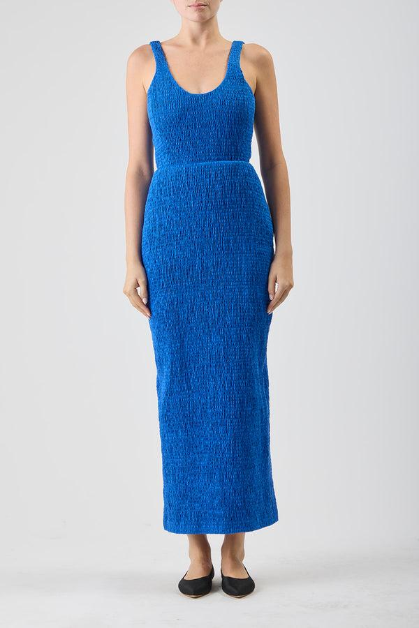 Gabriela Hearst Girard Shirred Maxi Dress In Sapphire Aloe Linen