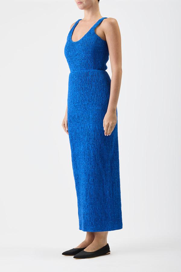 Gabriela Hearst Girard Shirred Maxi Dress In Sapphire Aloe Linen