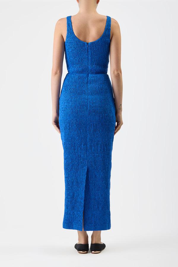 Gabriela Hearst Girard Shirred Maxi Dress In Sapphire Aloe Linen