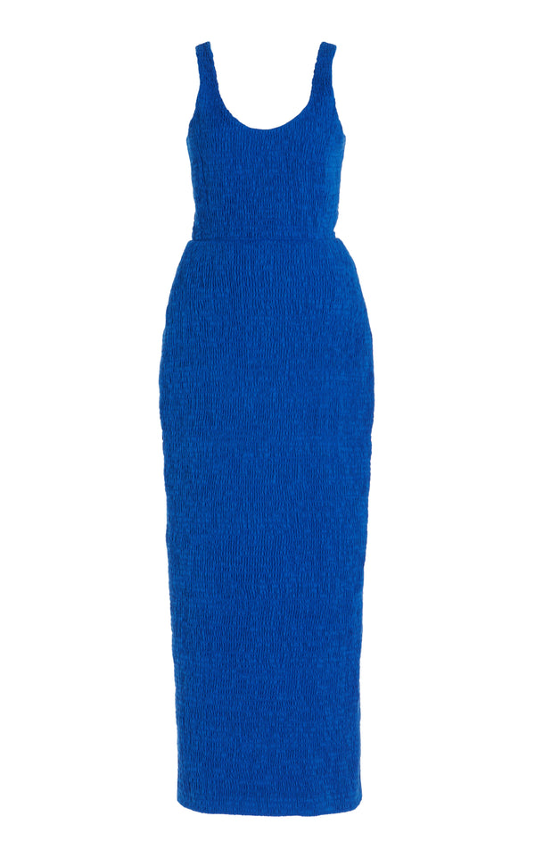 gabriela hearst Girard Shirred Maxi Dress in Sapphire Aloe Linen