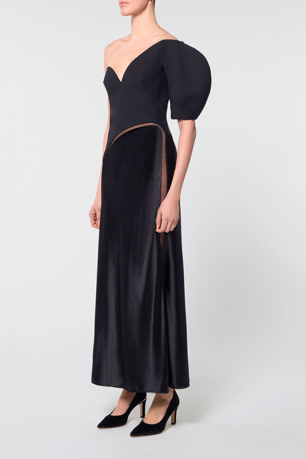 Gabriela Hearst Giulia Maxi Dress In Black Wool Silk Cady & Silk Velvet