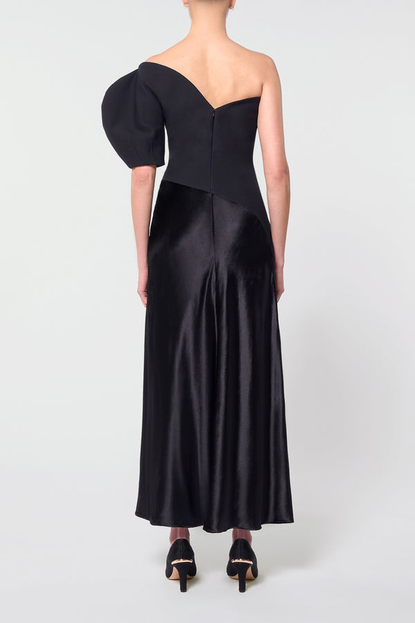 Gabriela Hearst Giulia Maxi Dress In Black Wool Silk Cady & Silk Velvet