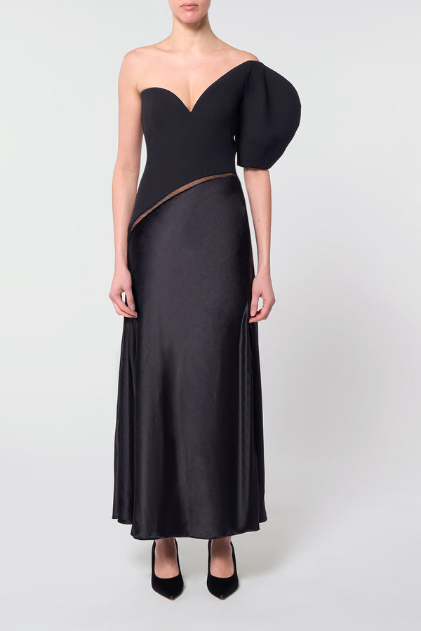 Gabriela Hearst Giulia Maxi Dress In Black Wool Silk Cady & Silk Velvet