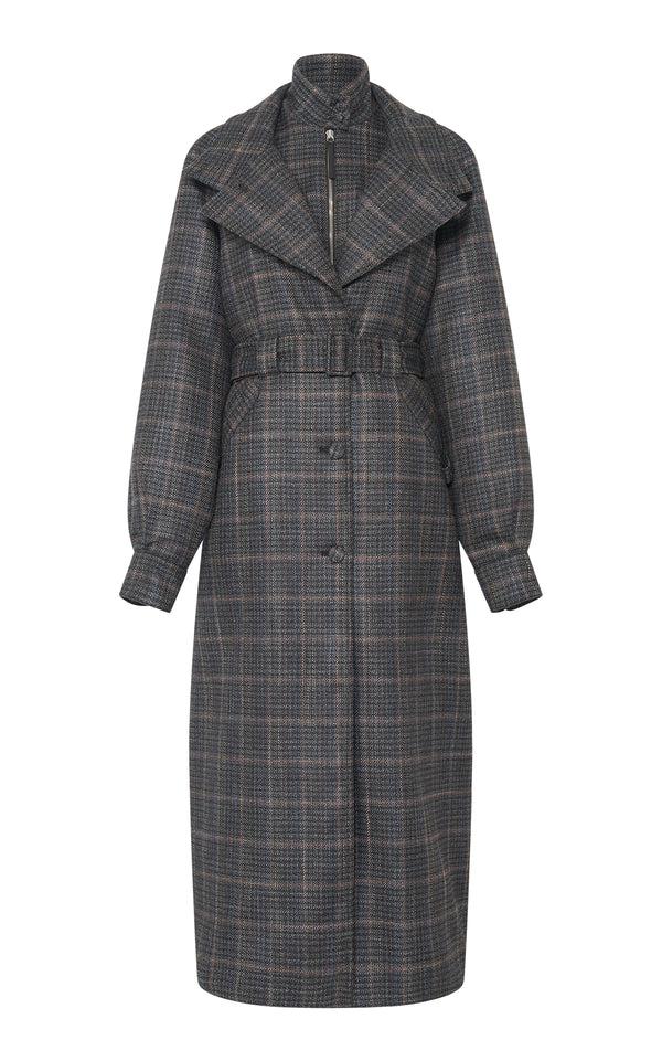 Gabriela Hearst Golding Coat In Charcoal Multi Wool Silk Clubcheck Plaid
