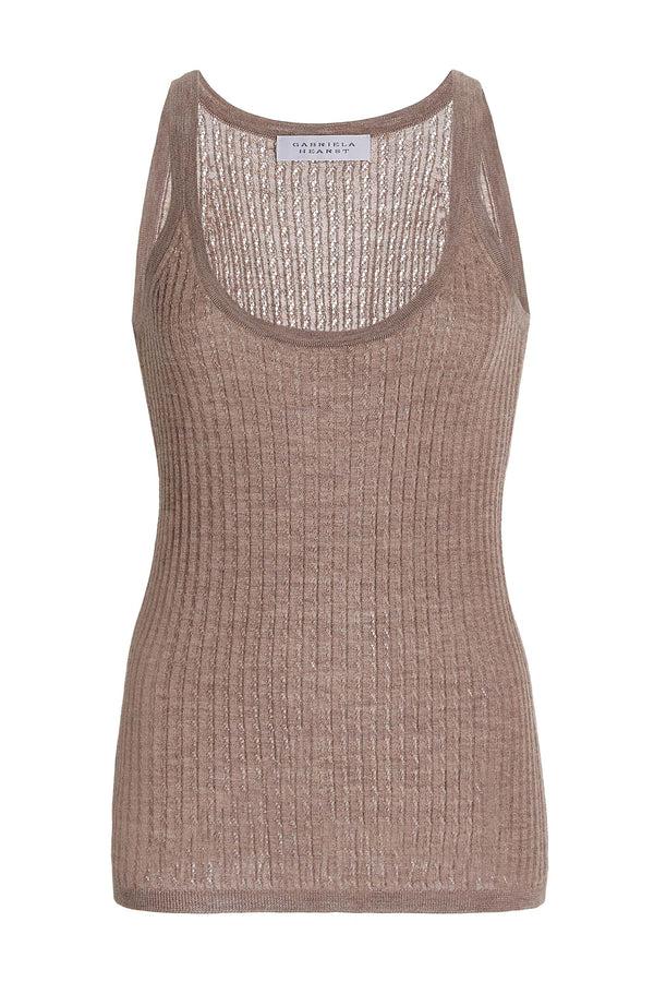 gabriela hearst Graham Pointelle Knit Tank Top in Dark Oatmeal Cashmere Silk