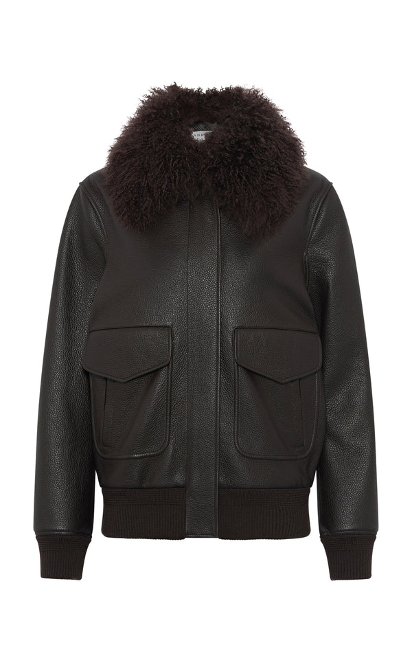 Gabriela Hearst Grant Jacket In Ebony Textured Leather And Shearling
