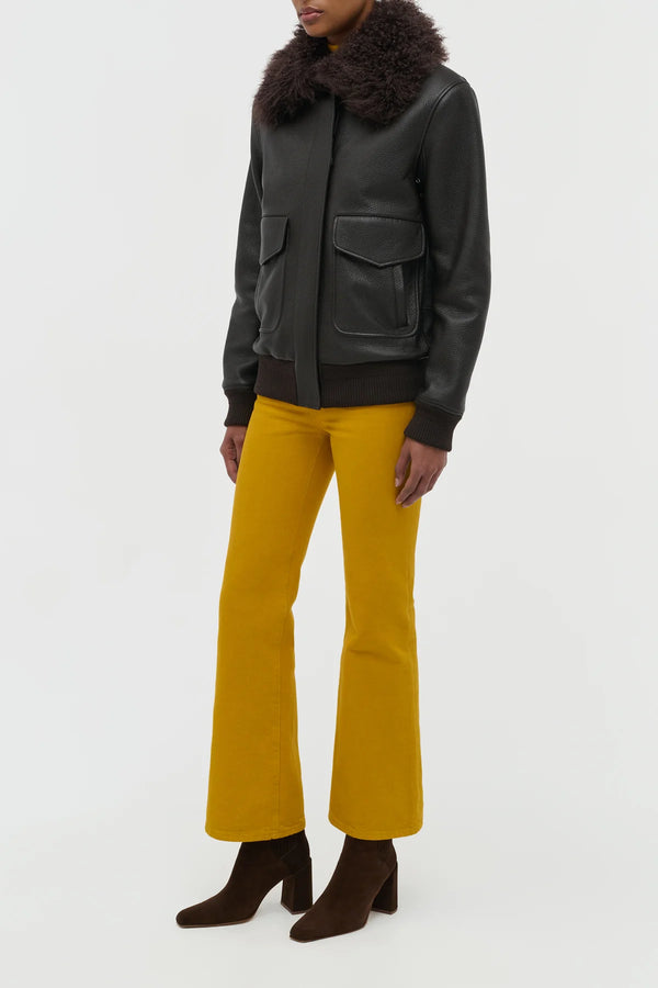 Gabriela Hearst Grant Jacket In Ebony Textured Leather And Shearling