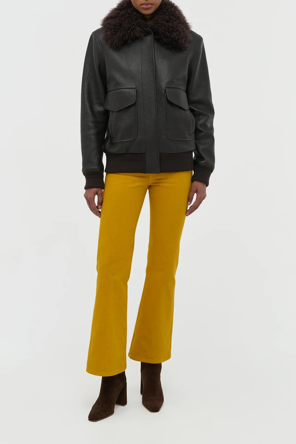 Gabriela Hearst Grant Jacket In Ebony Textured Leather And Shearling