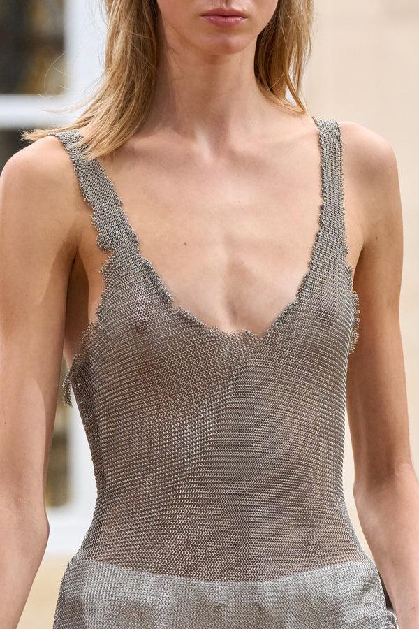 Gabriela Hearst Gwendolin Chainmail Tank Top In Silver Steel