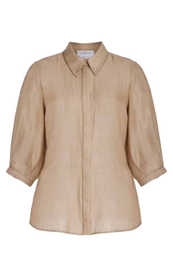 gabriela hearst Hadley Blouse in Khaki Virgin Wool Cashmere