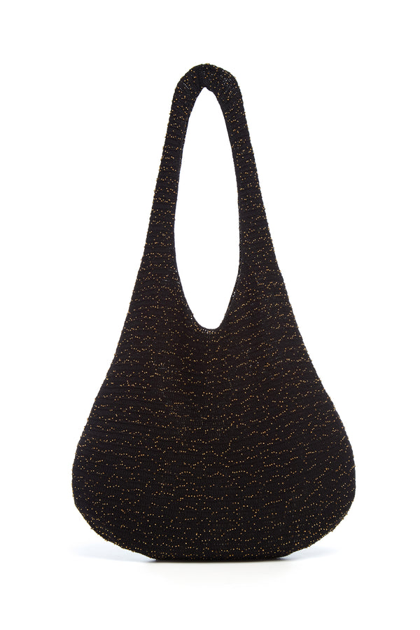 gabriela hearst Hedone Knit Hobo Bag in Black & Gold Beaded Cashmere