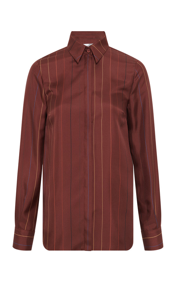 gabriela hearst Henri Blouse in Burnt Sienna Multi Pinstripe Silk Twill