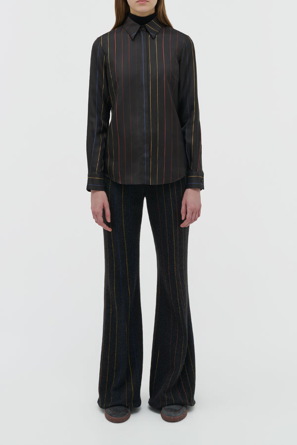 Gabriela Hearst Henri Blouse In Charcoal Multi Pinstripe Silk Twill