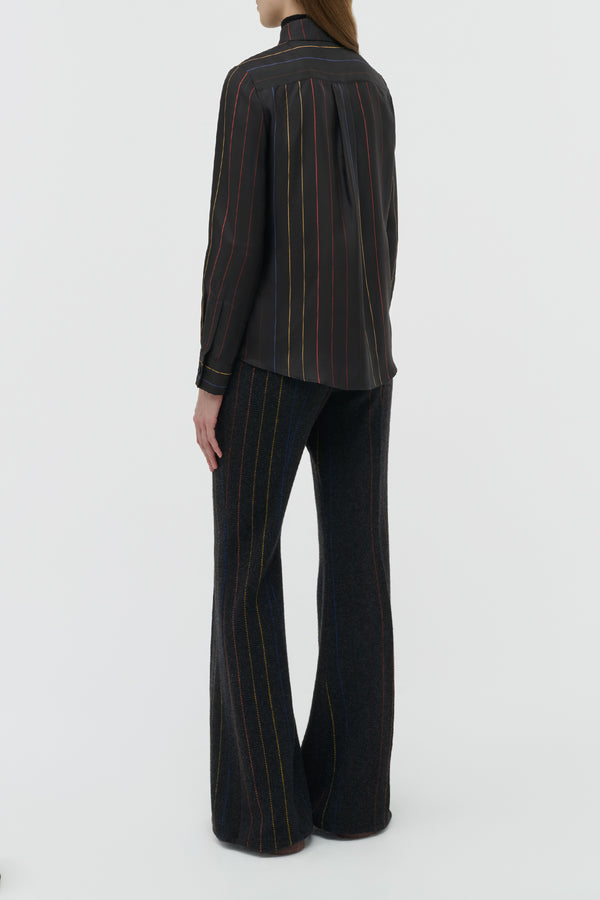 Gabriela Hearst Henri Blouse In Charcoal Multi Pinstripe Silk Twill