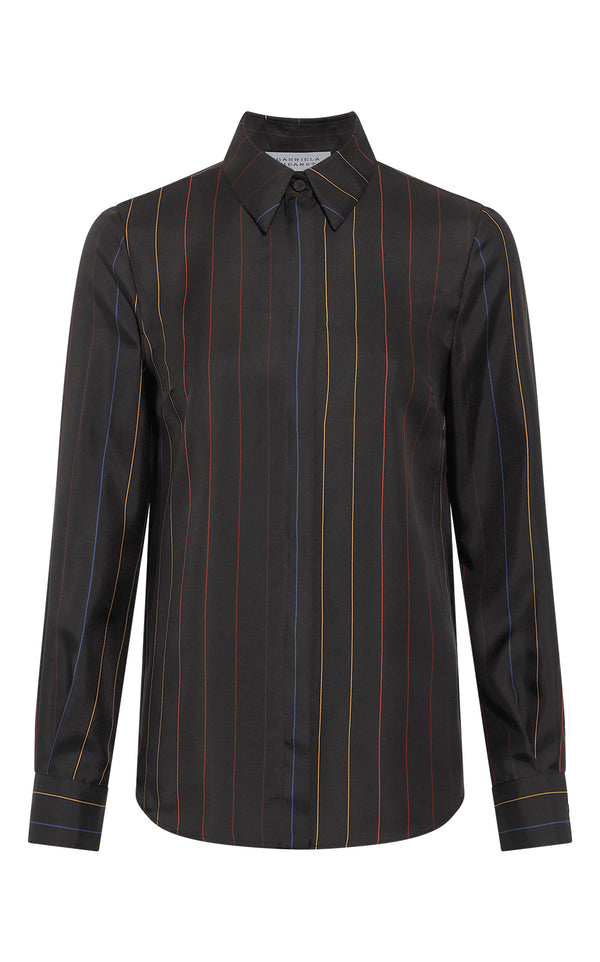 gabriela hearst Henri Blouse in Charcoal Multi Pinstripe Silk Twill