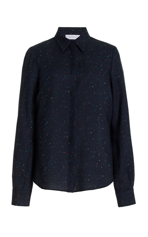 gabriela hearst Henri Blouse in Dark Navy Multi Printed Wool