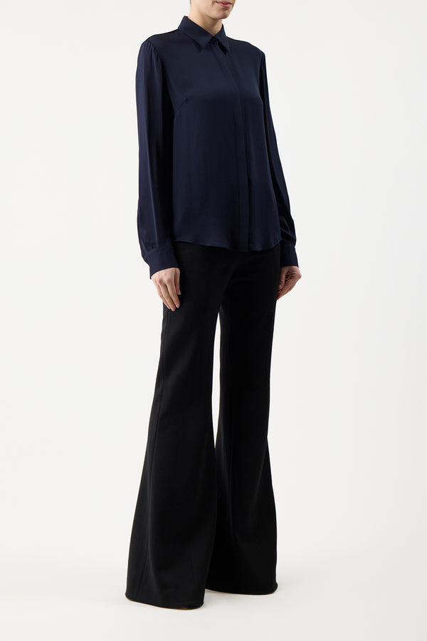 Gabriela Hearst Henri Blouse In Dark Navy Silk Georgette Twill