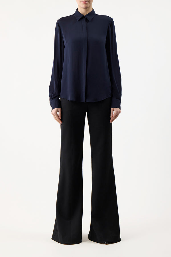 Gabriela Hearst Henri Blouse In Dark Navy Silk Georgette Twill