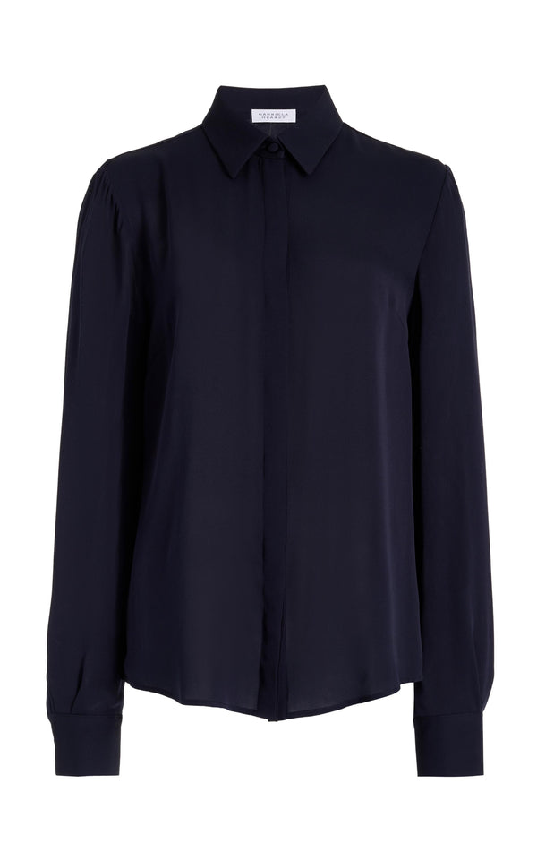 gabriela hearst Henri Blouse in Dark Navy Silk Georgette Twill