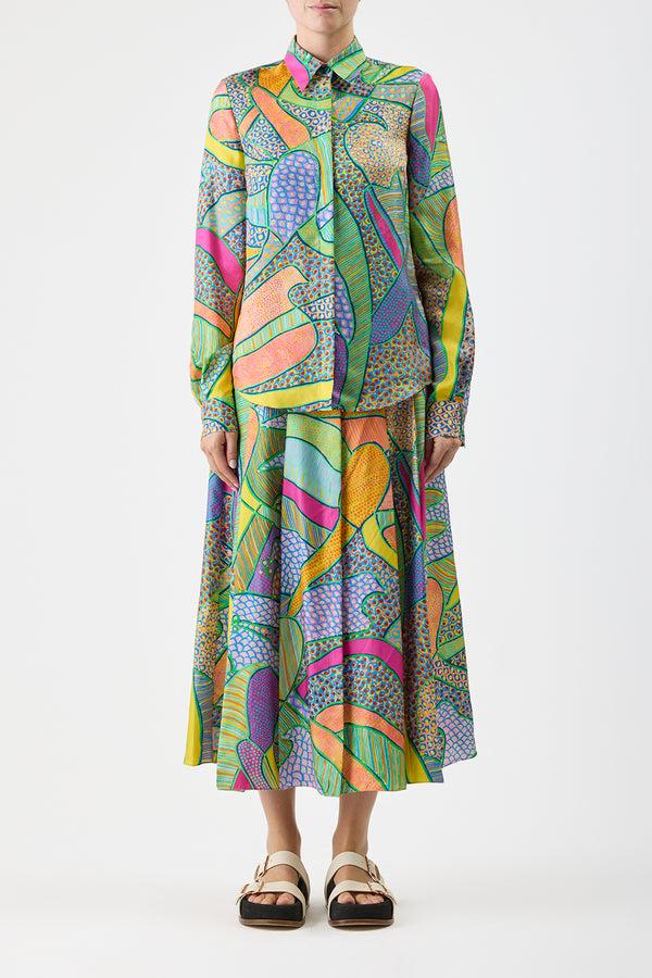 Gabriela Hearst Henri Blouse In Green Multi Printed Silk Twill